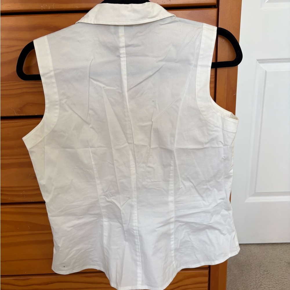 Ann Taylor LOFT Women 8P Sleeveless Collared Button Blouse White Cotton - Picture 4 of 9